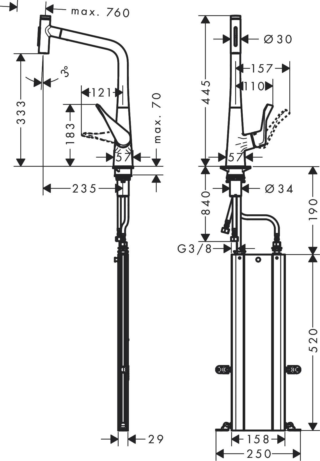 Hansgrohe Metris Select M71 Einhebel-Küchenmischer 320 mit Ausziehbrause 2jet, sBox, Edelstahl, Hahnlochbohrung 35 mm, max. Durchfluss 8 l/min
