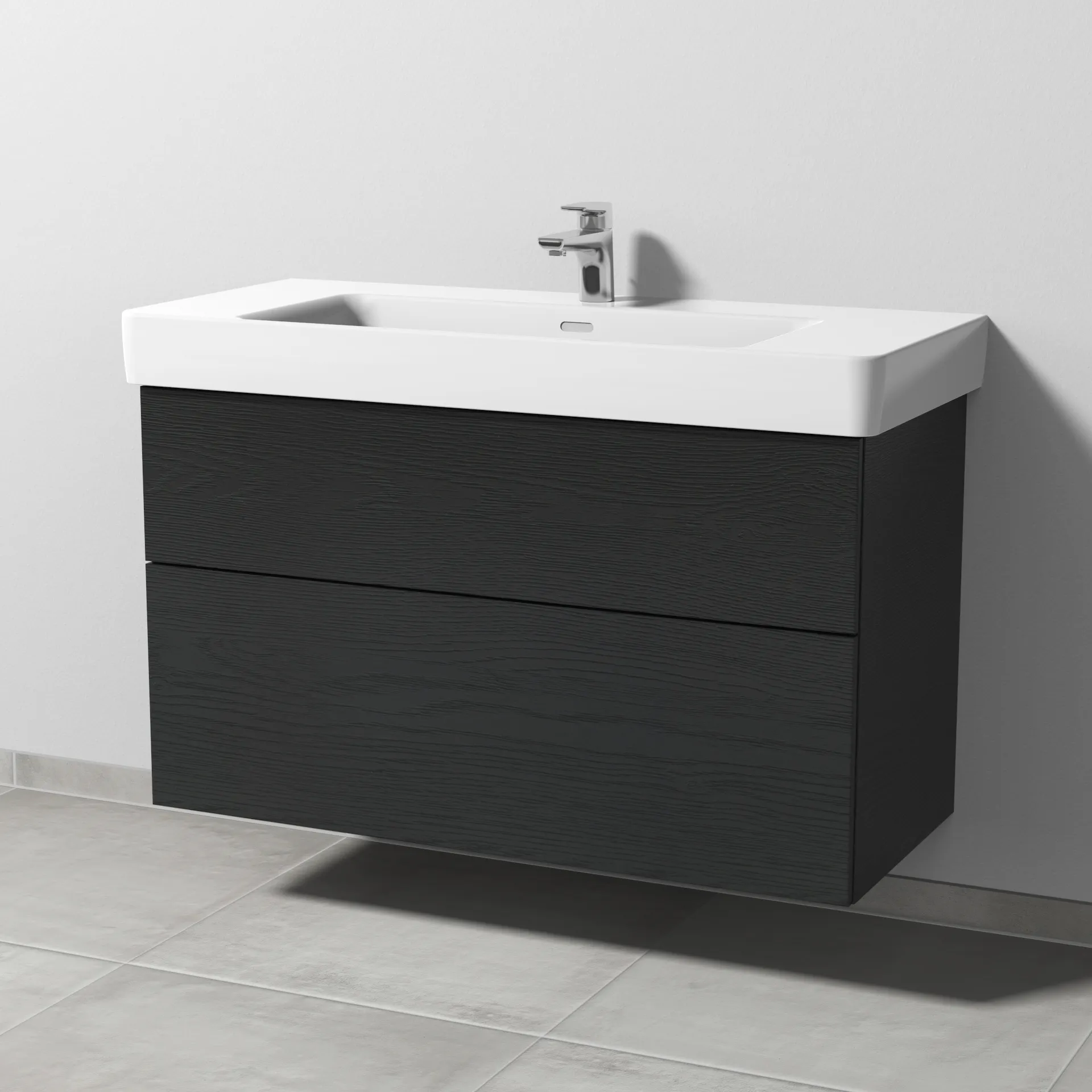 Sanipa Waschtischunterschrank „3way“ passend zu Keramik-Waschtische Pro S von Laufen 1000 × 593 × 437 mm in Black Oak, Becken mittig
