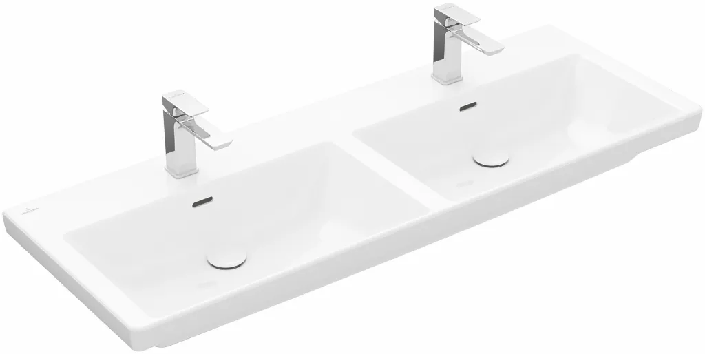 Villeroy & Boch Doppelwaschtisch aus TitanCeram „Subway 3.0“ 1300 × 475 × 165 mm, ohne Hahnlochbohrung in Weiß Alpin