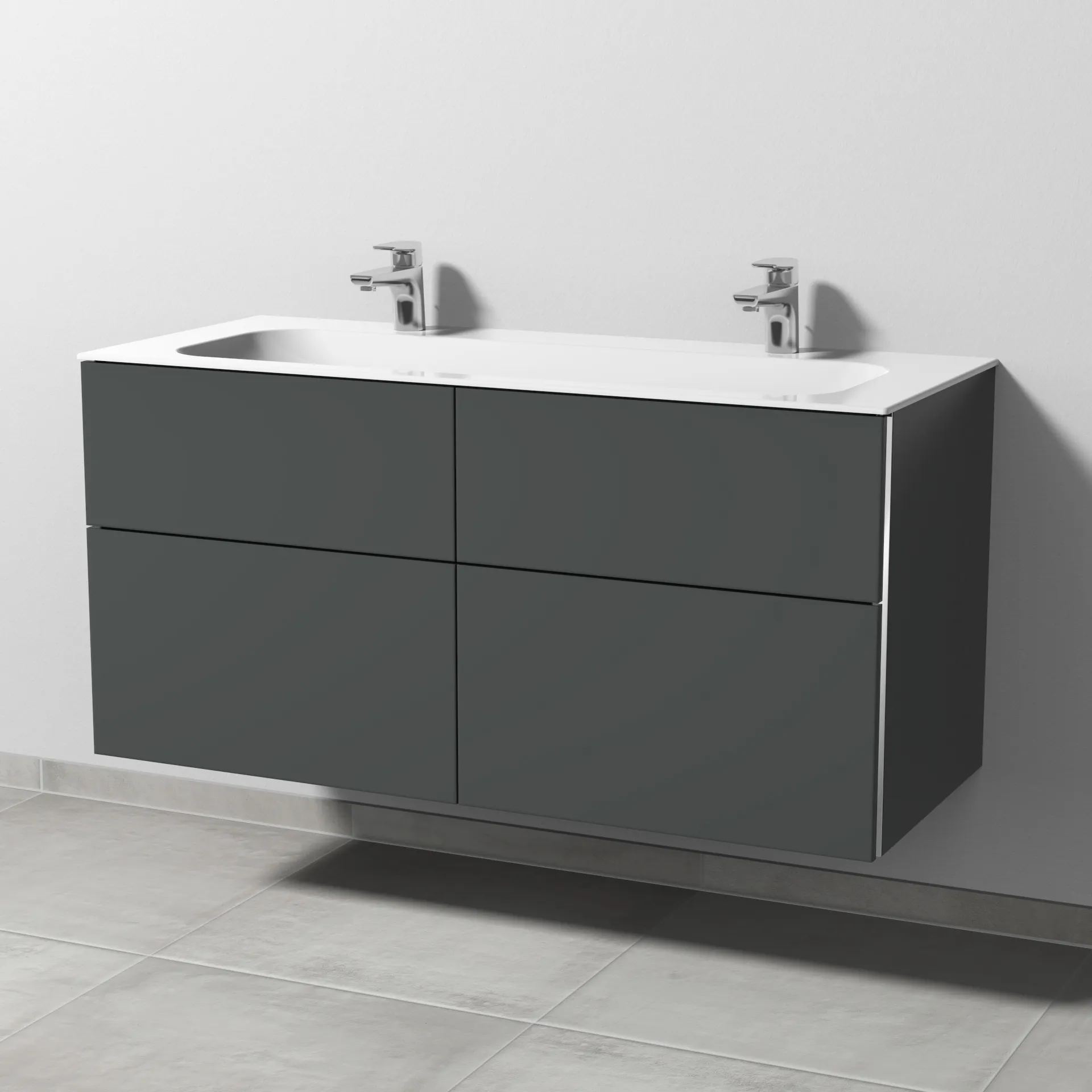 Sanipa Keramik-Waschtisch-Waschtischunterschrank mit Waschtischunterschrank „3way“ 1190 × 582 × 497 mm in Anthrazit (matt), mit Hahnlochbohrung,