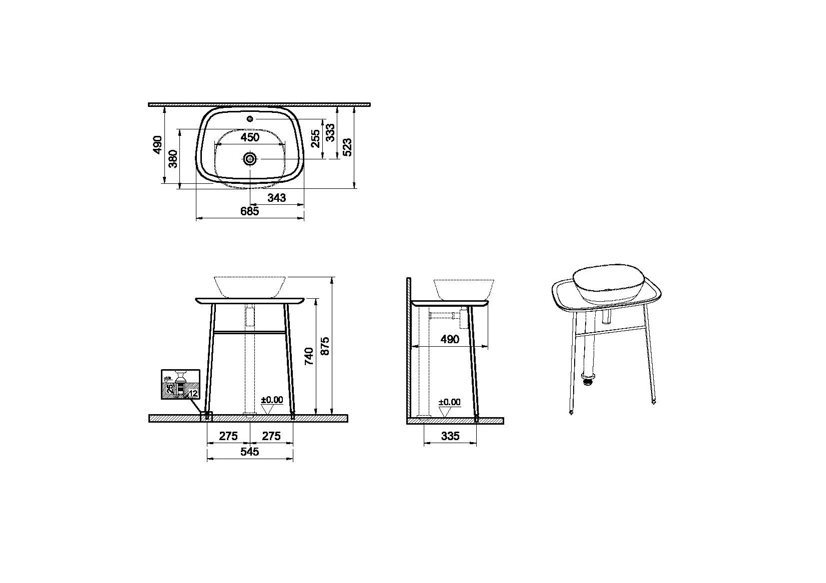 VitrA Plural Waschtischunterbau hoch freistehend 74 cm, Taupe Matt VitrA Plural Waschtischunterbau hoch freistehend 74 cm, Taupe Matt