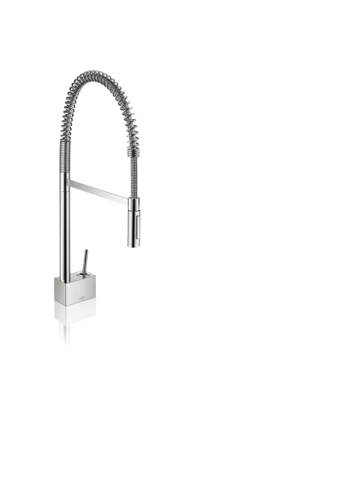 Hansgrohe AXOR Starck Einhebel-Küchenmischer 270 mit Ausziehbrause, Edelstahl, Schwenkbereich 110° oder 150°, Laminarstrahl, arretierbar, MagFit-Brausehalterung, Quick-Connect-Schlauch, max. Durchfluss 9 l/min, Auszugslänge bis 50 cm