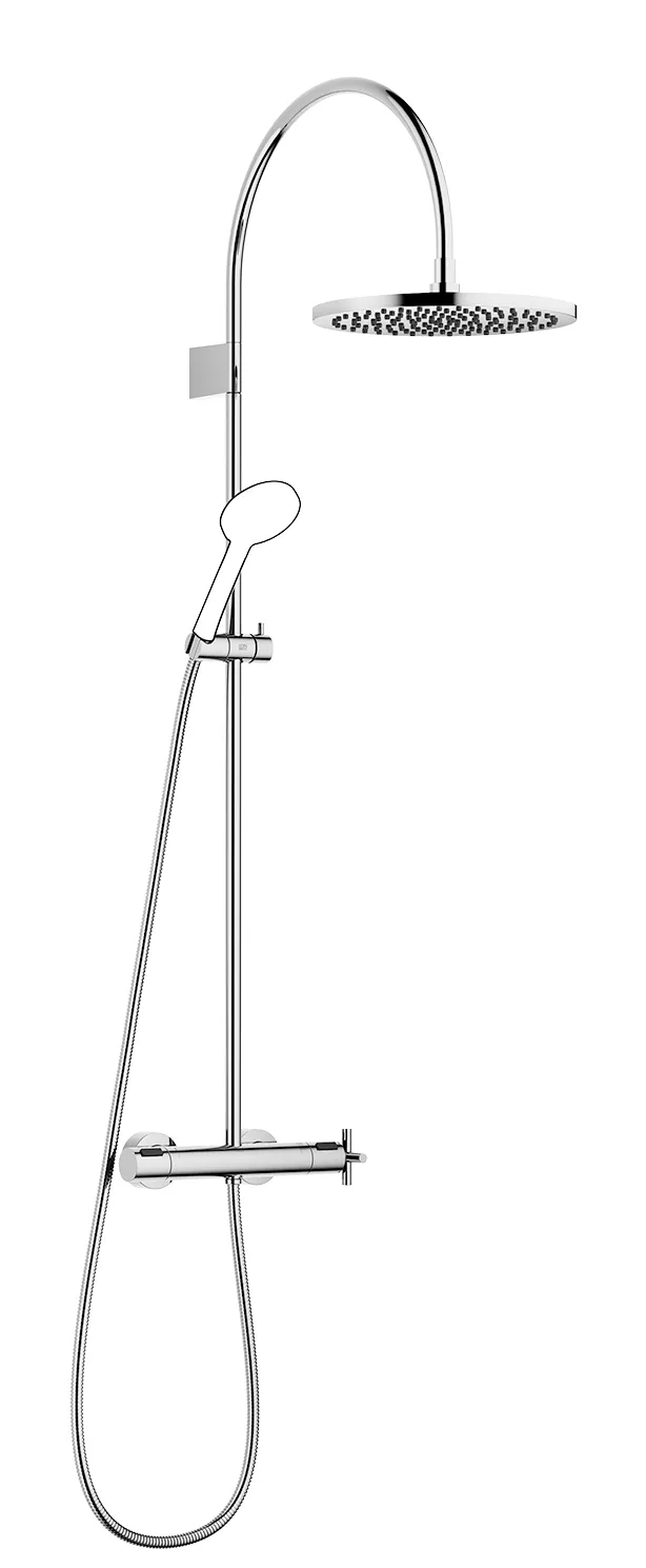 Dornbracht TARA Showerpipe mit Brause-Thermostat Platin, 300 mm, Höhe bis Regenbrause 964 mm, Anschluss 1/2"