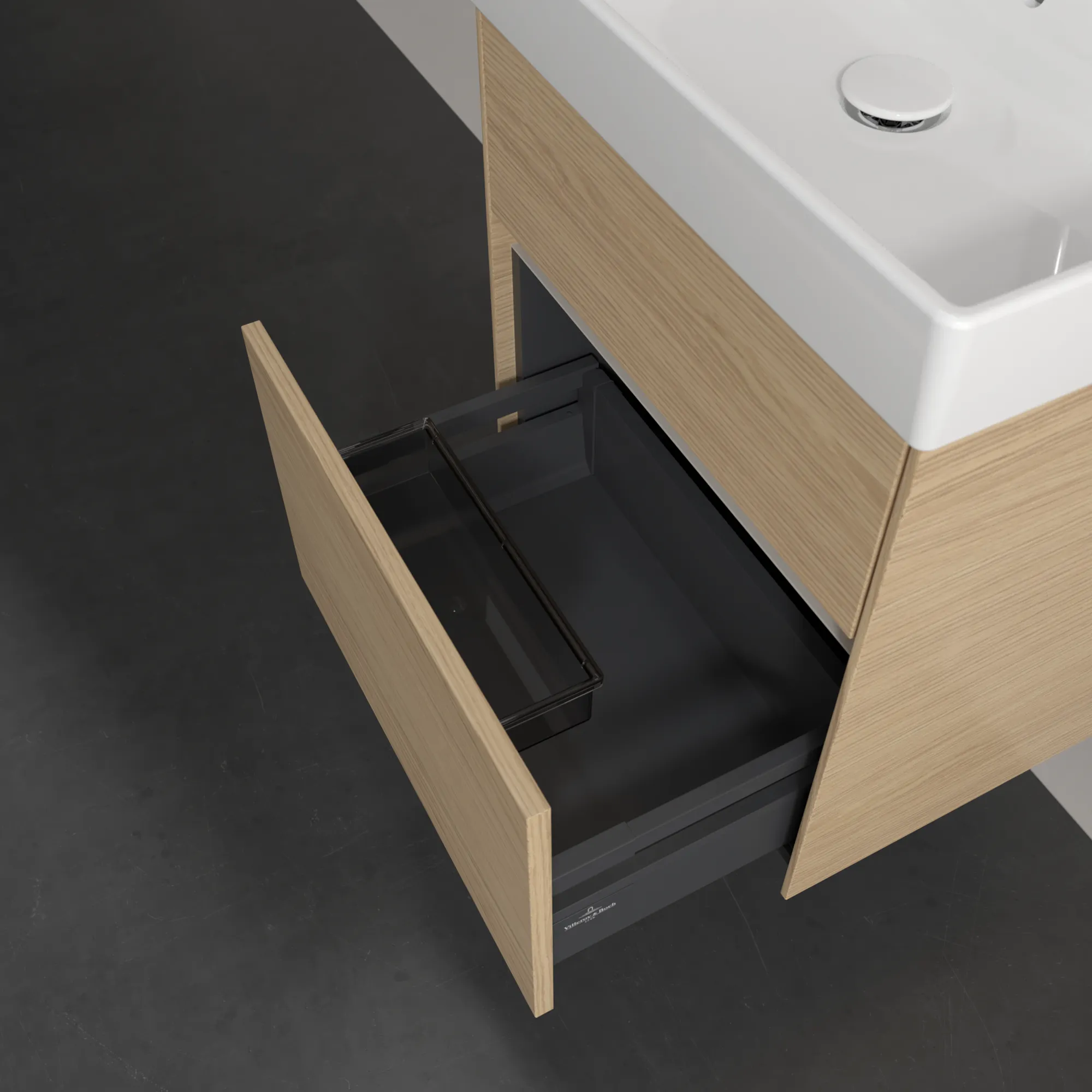 Villeroy & Boch Waschtischunterschrank „Collaro“ 510 × 546 × 414 mm Nordic Oak, für Becken mittig, mit Beleuchtung
