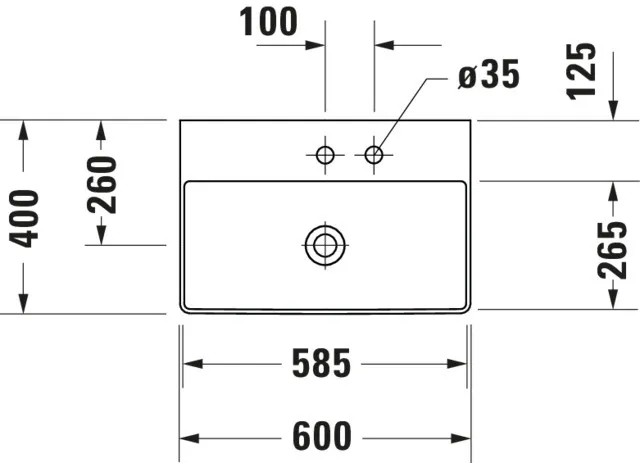 Wandwaschtisch Compact „DuraSquare“, ohne Überlauf, Hahnlochposition mittig