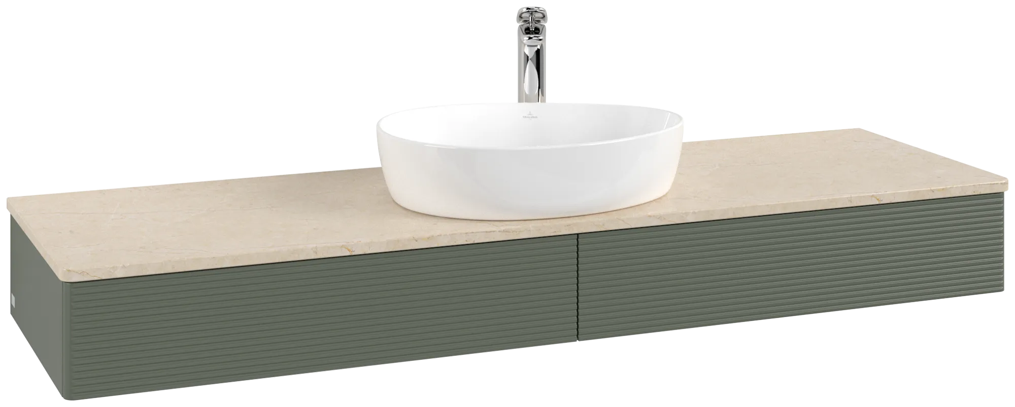 Villeroy & Boch Antao Waschbeckenunterschrank L14_5, 1600x190x500mm, Leaf Green Matt Lacquer / Botticino