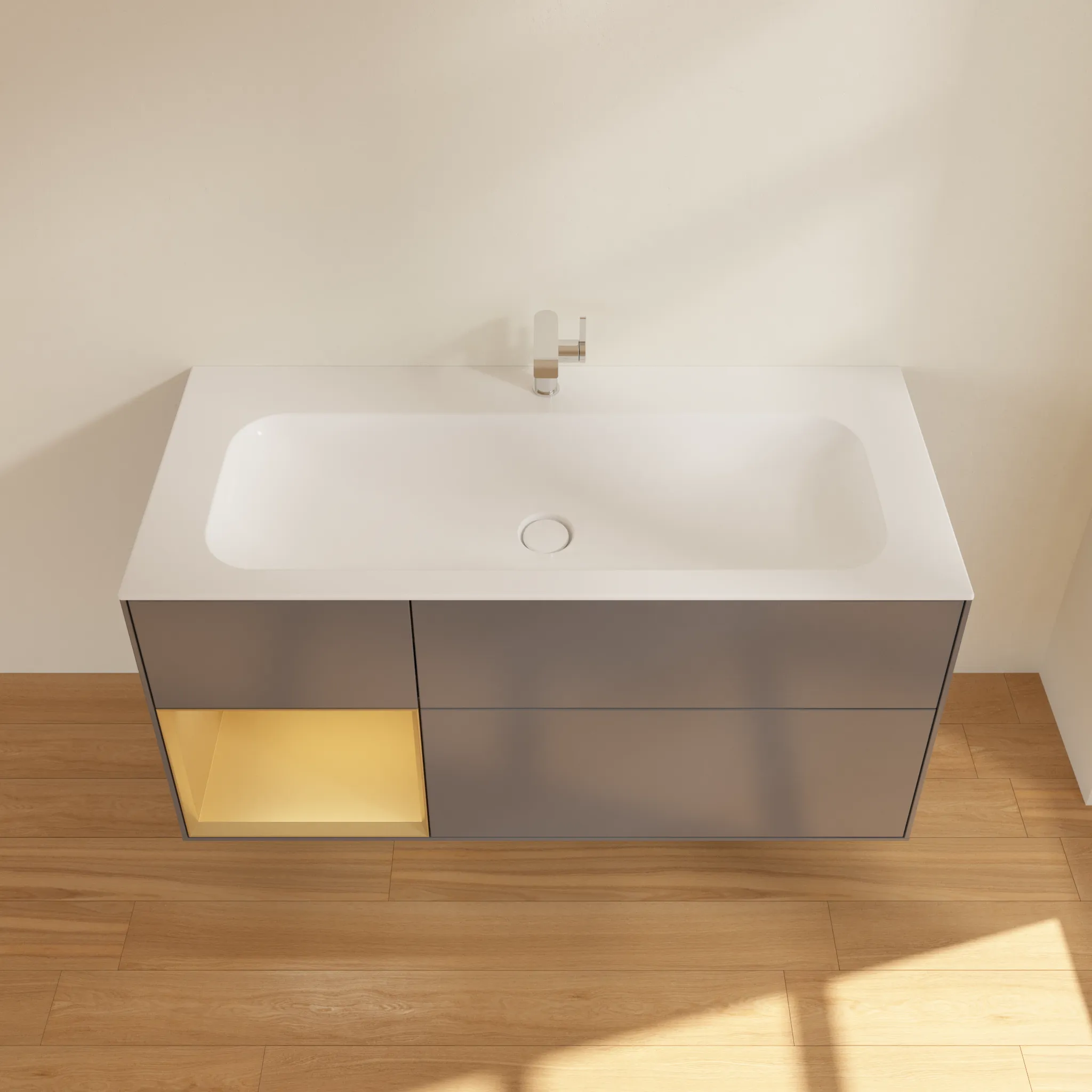 Villeroy & Boch Waschbeckenunterschrank Finion F06, Anthracite Matt Lacquer / Gold Matt Lacquer, 1.196 x 591 x 498 mm, mit Beleuchtung, SoftClosing, Push-to-open, 3 Auszüge Villeroy & Boch Waschbeckenunterschrank Finion F06, Anthracite Matt Lacquer / Gold Matt Lacquer, 1.196 x 591 x 498 mm, mit Beleuchtung, SoftClosing, Push-to-open, 3 Auszüge