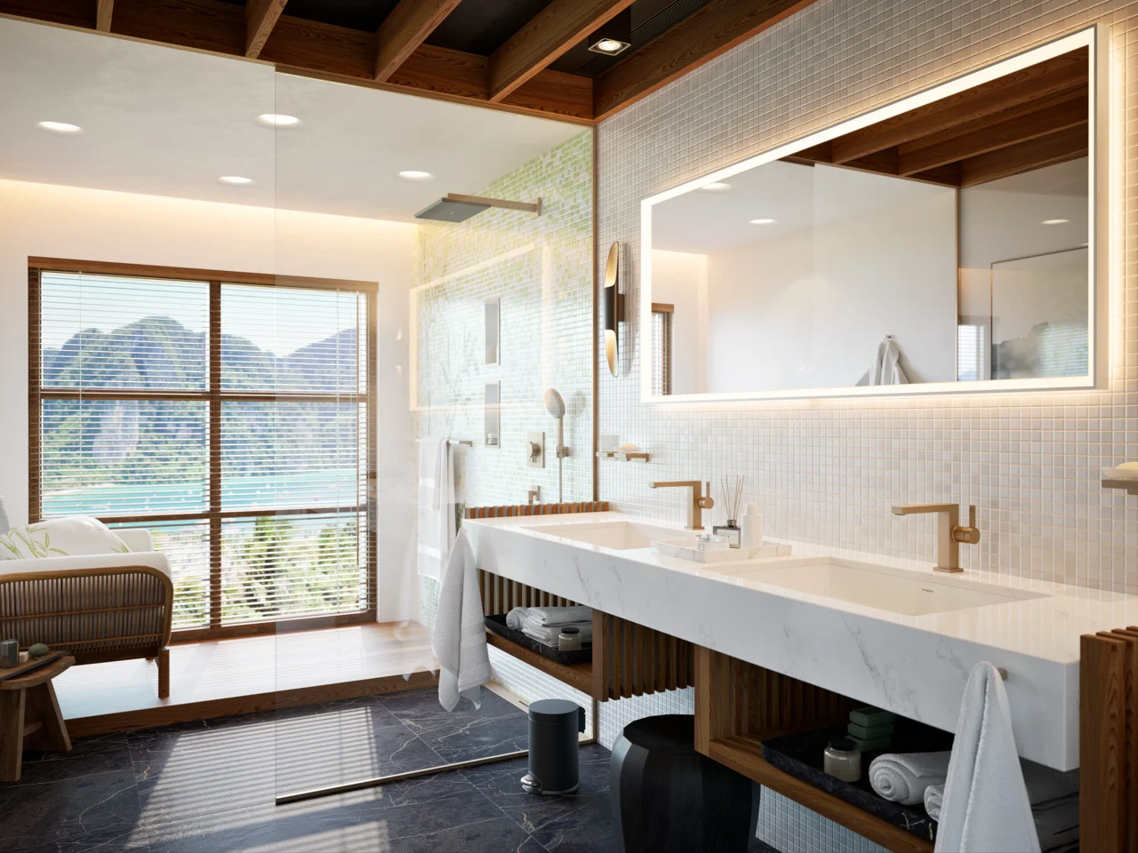 Hansgrohe Xarita E Spiegel 1600/700/50 mm mit LED-Beleuchtung, kapazitivem Berührungssensor und AntiFog-Funktion in Mattweiß