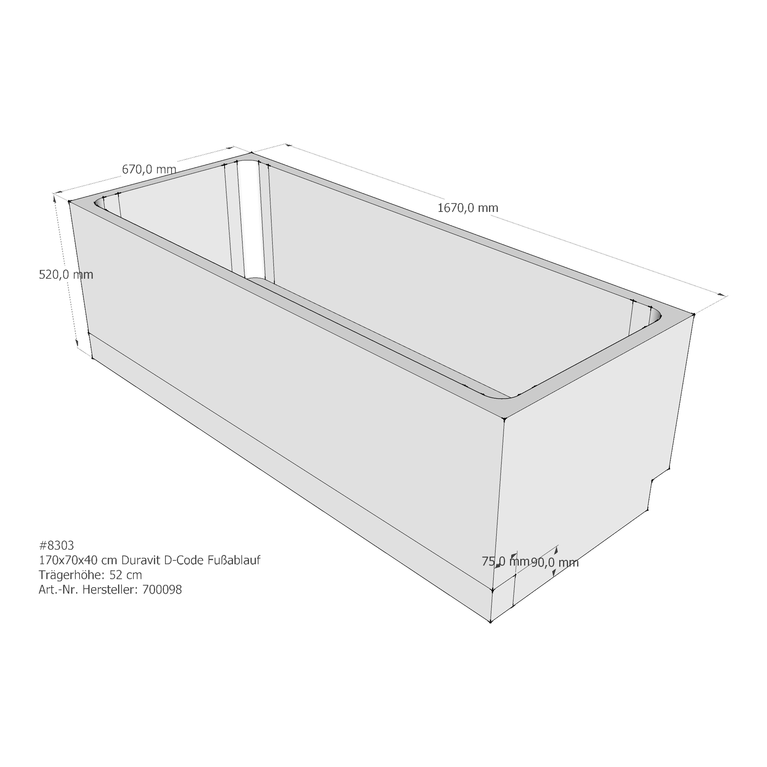 Badewannenträger für Duravit D-Code 170 × 70 × 40 cm Badewannenträger für Duravit D-Code 170 × 70 × 40 cm