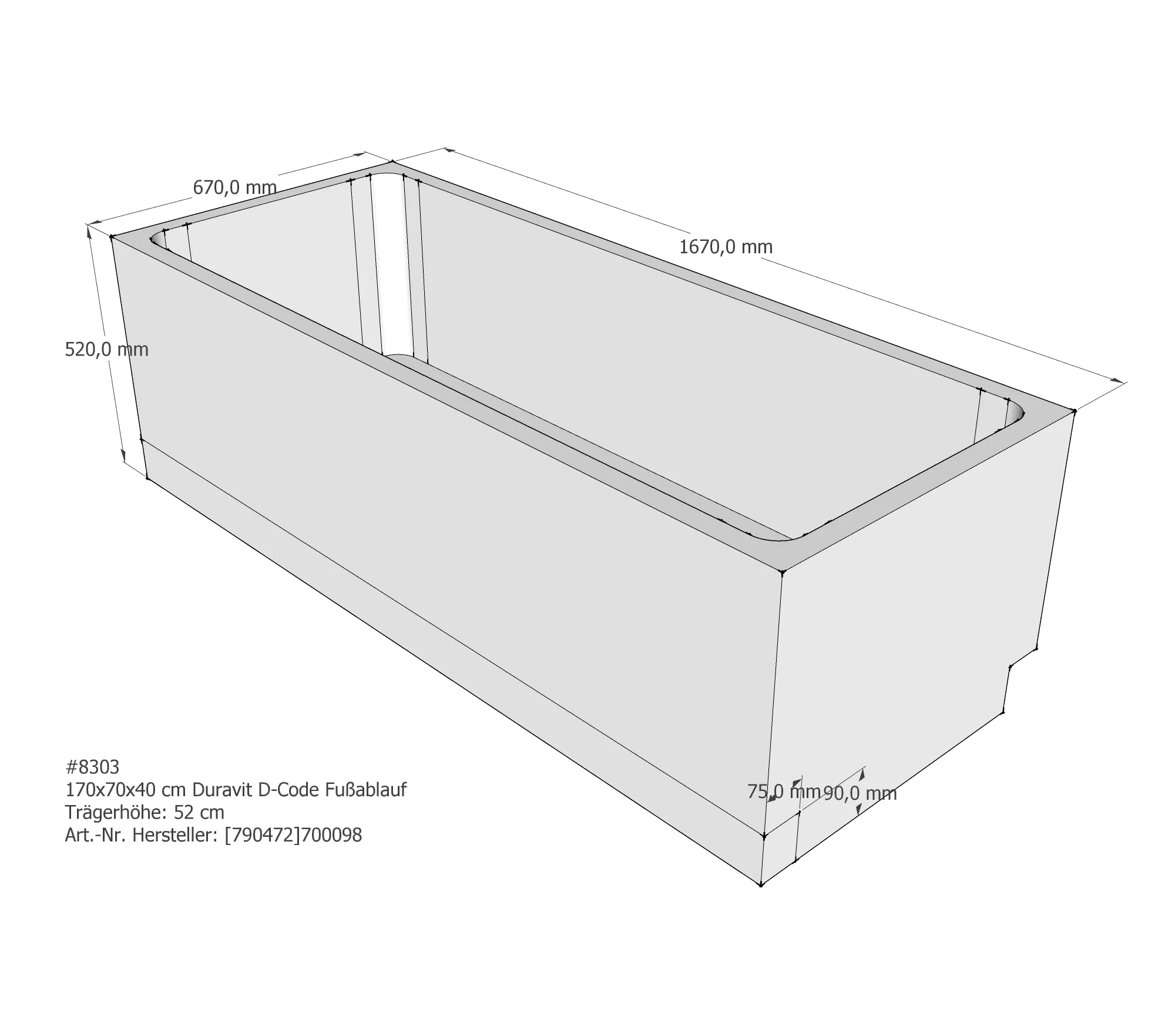 Badewannenträger für Duravit D-Code 170 × 70 × 40 cm Badewannenträger für Duravit D-Code 170 × 70 × 40 cm