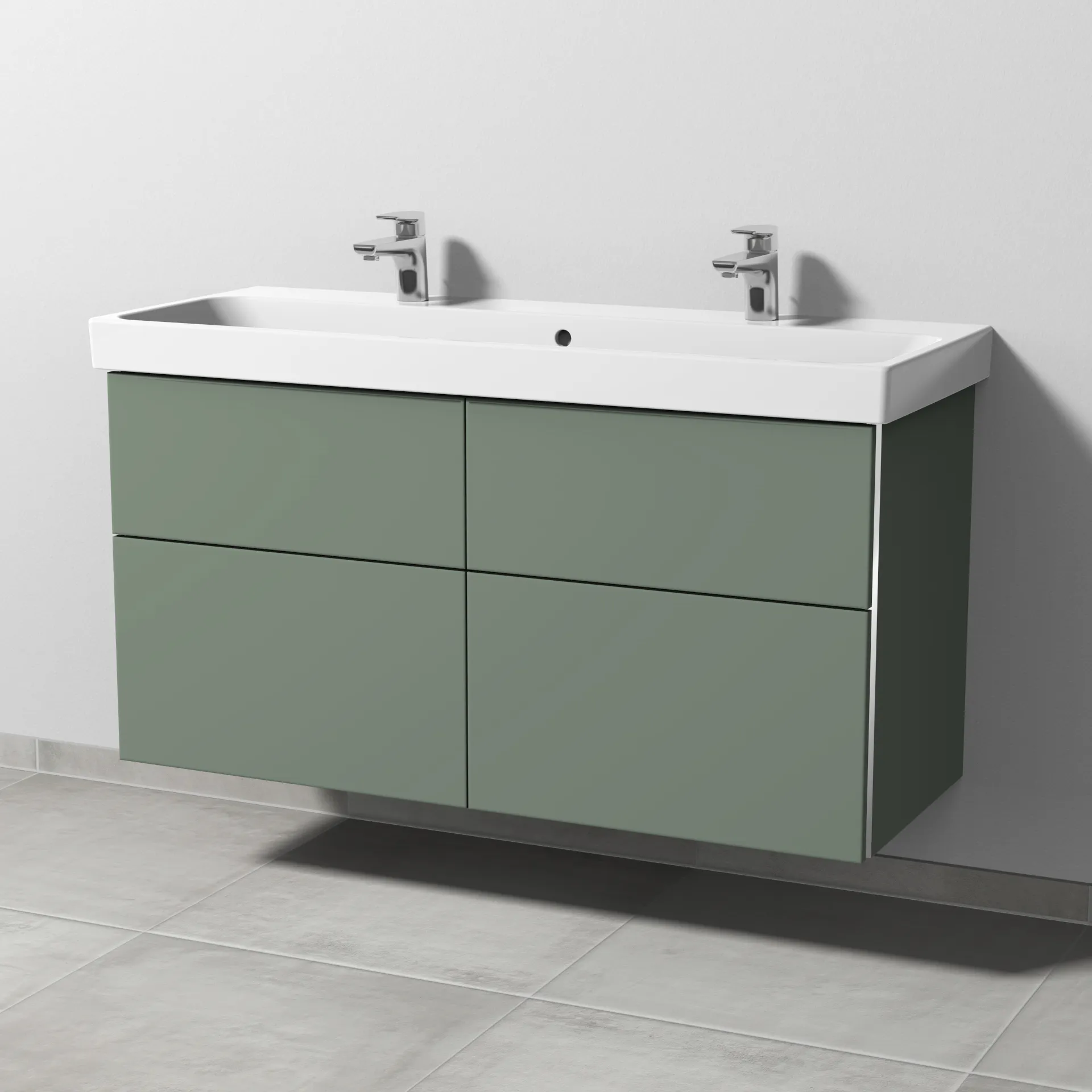 Sanipa Waschtischunterschrank „3way“ 1150 × 588 × 453 mm in Soft-Green, mit Hahnlochbohrung, Becken mittig