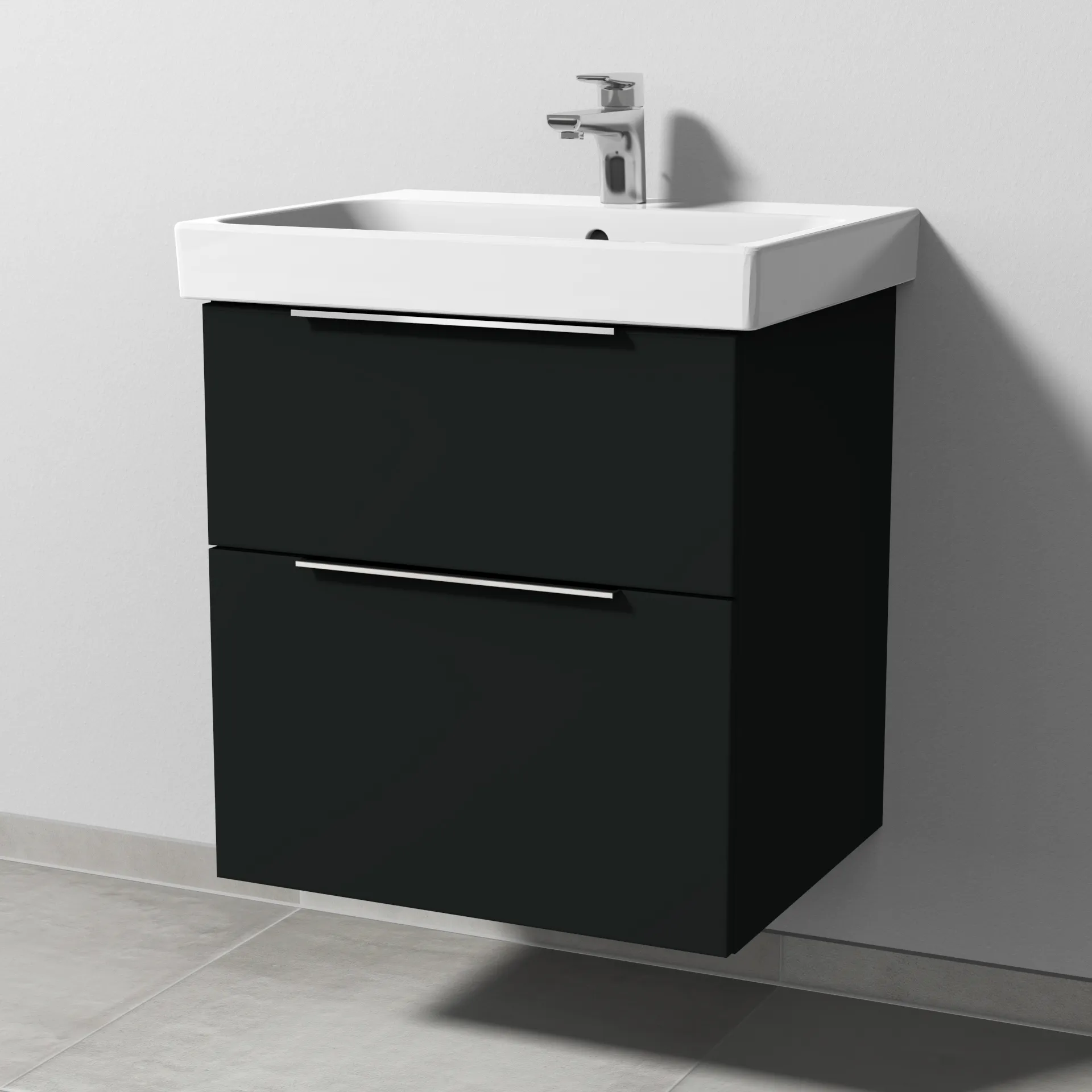 Sanipa Waschtischunterschrank „3way“ 550 × 588 × 453 mm in Vulkan (matt), mit Hahnlochbohrung, Becken mittig