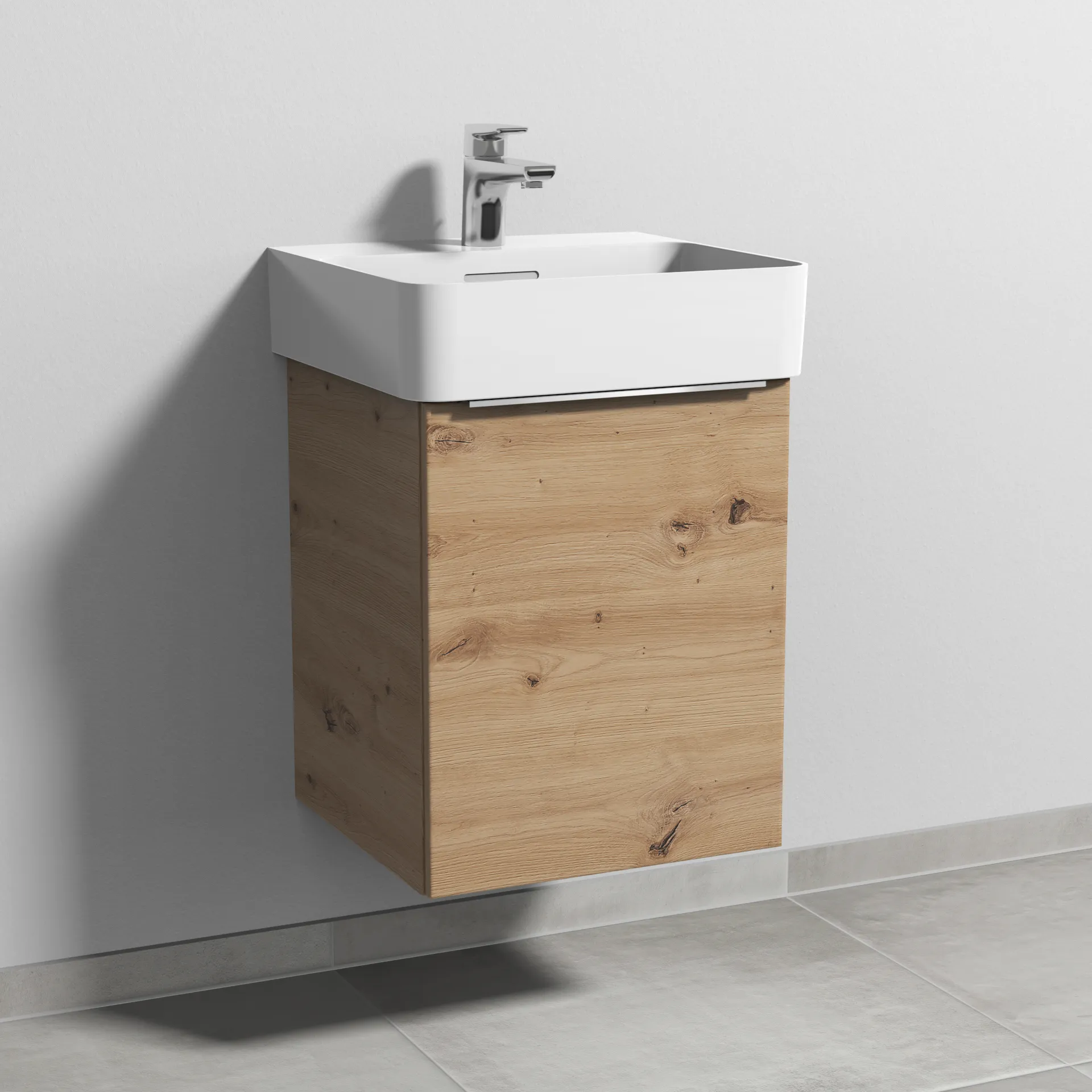 Sanipa Waschtischunterschrank „3way“ passend zu Keramik-Waschtische VAL von Laufen 410 × 520 × 397 mm in Eiche Natural-Touch, Anschlag rechts