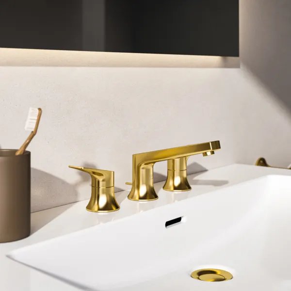 3-Loch-Waschtischarmatur La Dolce Vita mit Ablaufgarnitur Brushed Gold 3-Loch-Waschtischarmatur La Dolce Vita mit Ablaufgarnitur Brushed Gold