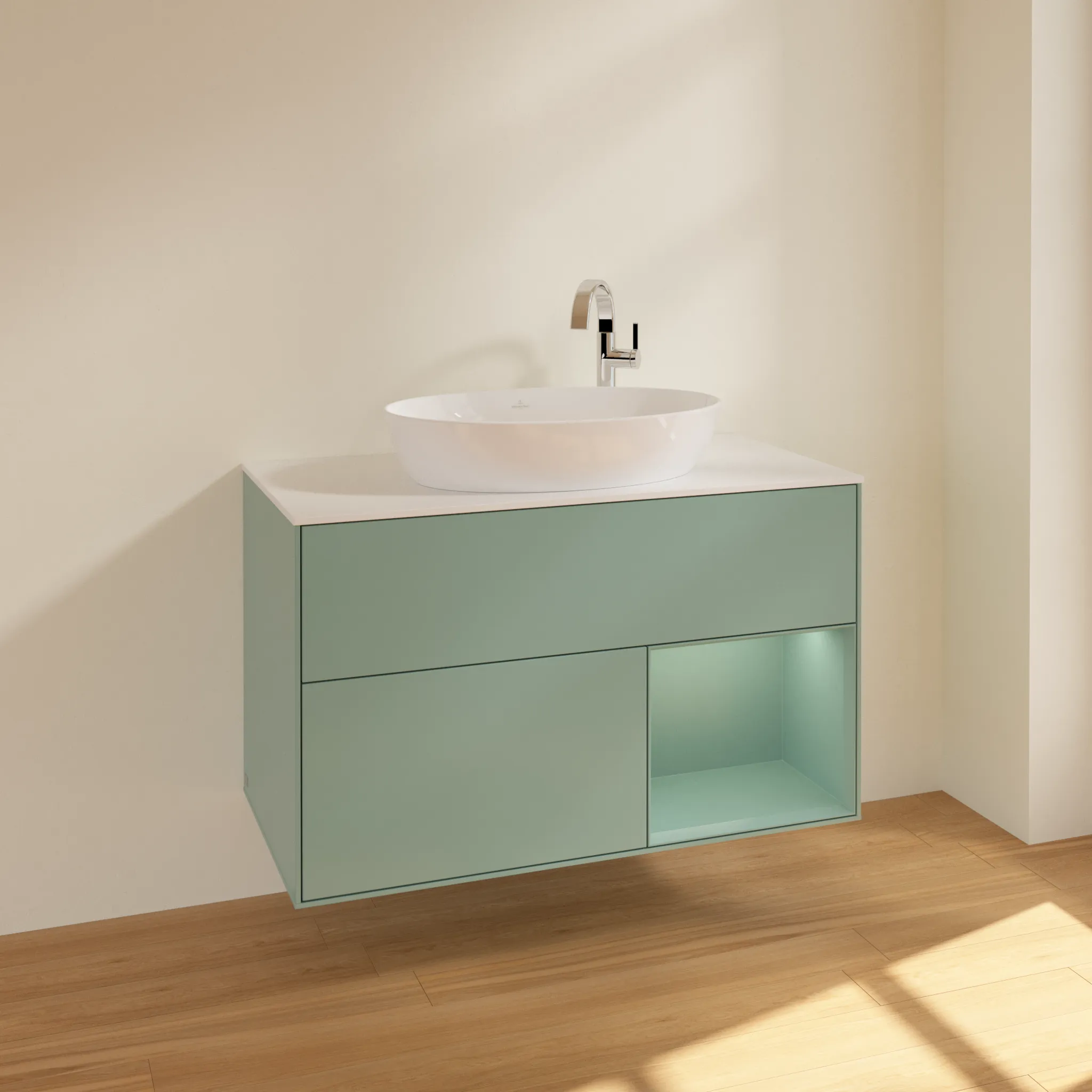 Villeroy & Boch Waschtischunterschrank „Finion“ für Schrankwaschtisch 1000 × 603 × 501 mm Olive Matt Lacquer, für Becken mittig, mit Hahnlochbohrung Villeroy & Boch Waschtischunterschrank „Finion“ für Schrankwaschtisch 1000 × 603 × 501 mm Olive Matt Lacquer, für Becken mittig, mit Hahnlochbohrung