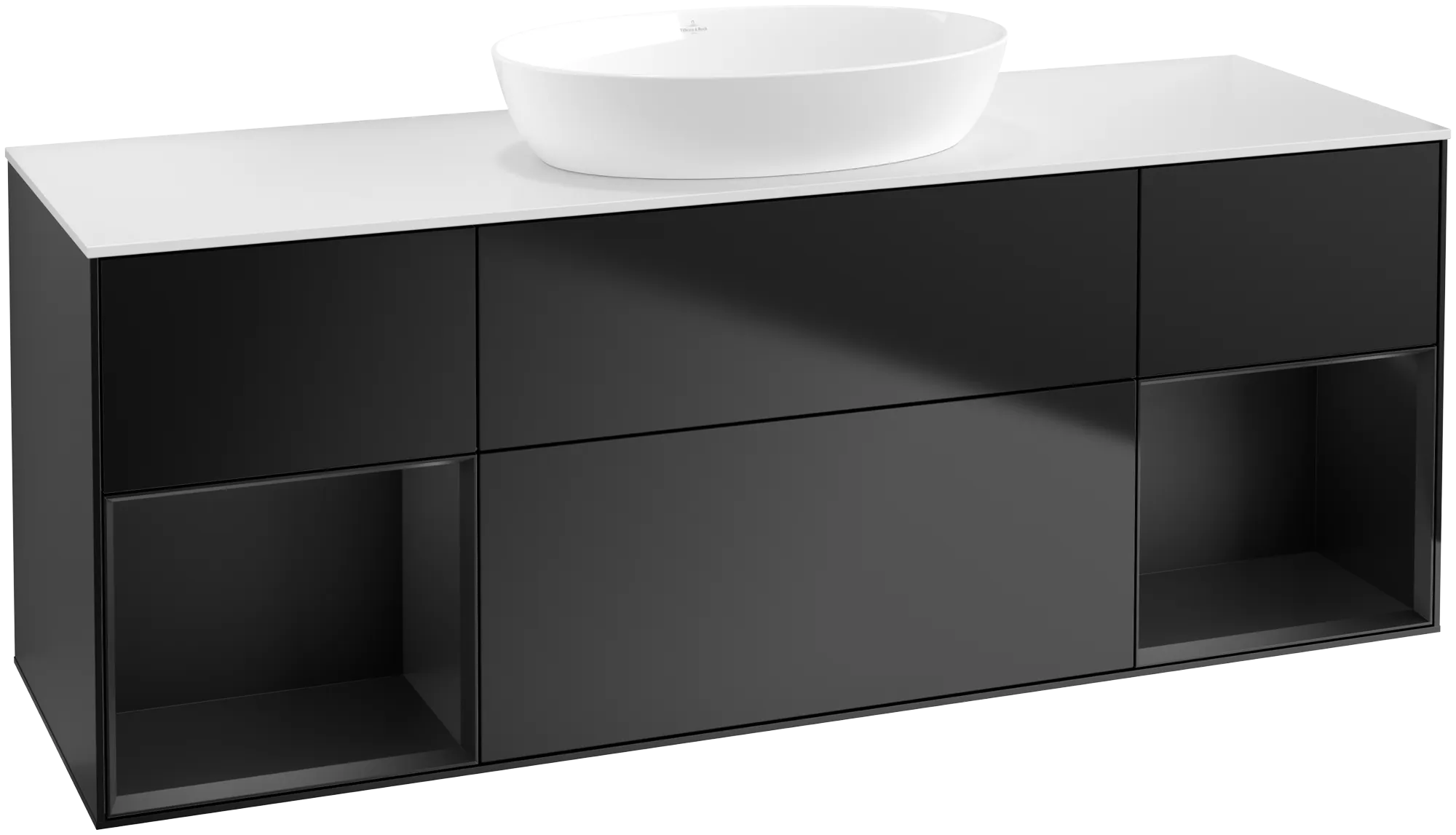 Villeroy & Boch Finion Waschbeckenunterschrank FD0, 1600 x 603 x 501 mm, Black Matt Lacquer / Glass White Matt