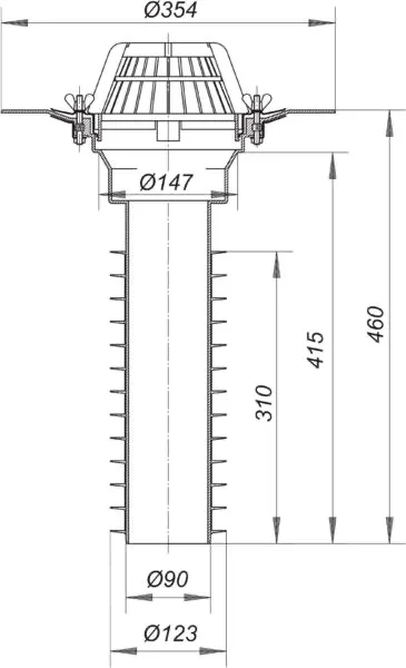 Sanierungs-Dachablauf 63 T Schraubflansch, DN 125 Sanierungs-Dachablauf 63 T Schraubflansch, DN 125