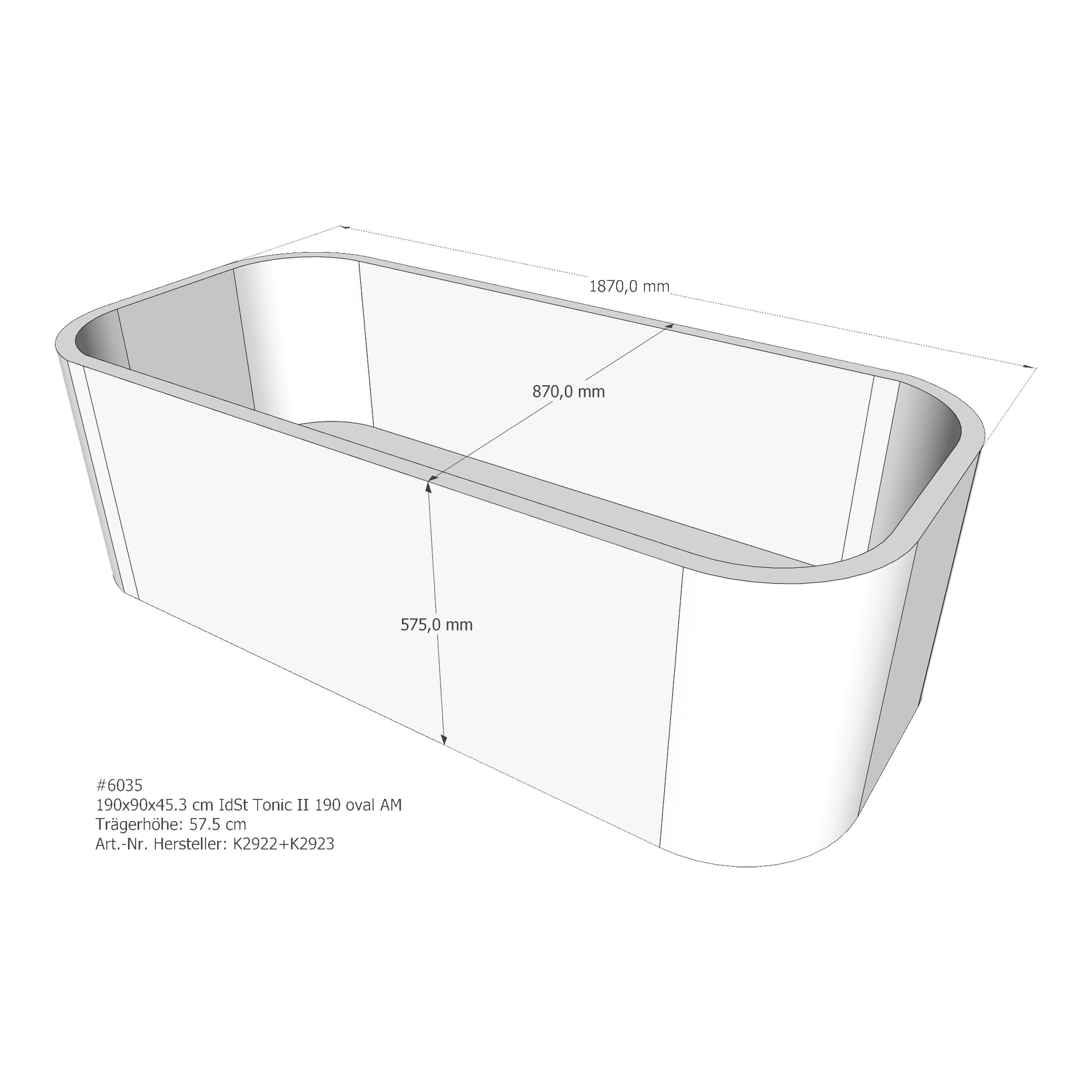 Wannenträger Ideal Standard Tonic II 190 Oval 190x90x45,3 cm AM