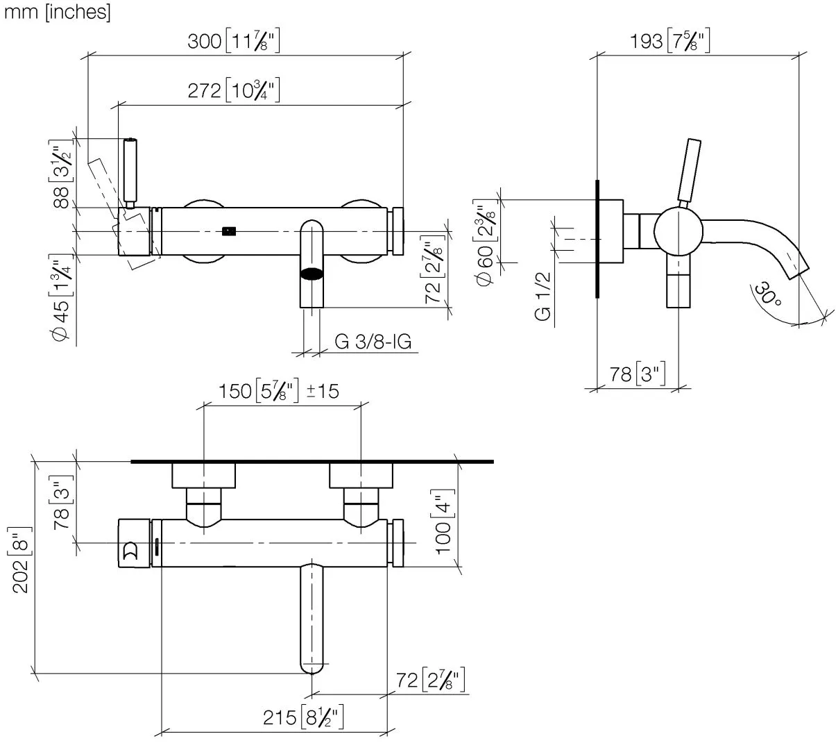 Wannen-Einhandbatterie für Wandmontage ohne Garnitur META Chrom 33200660 Wannen-Einhandbatterie für Wandmontage ohne Garnitur META Chrom 33200660