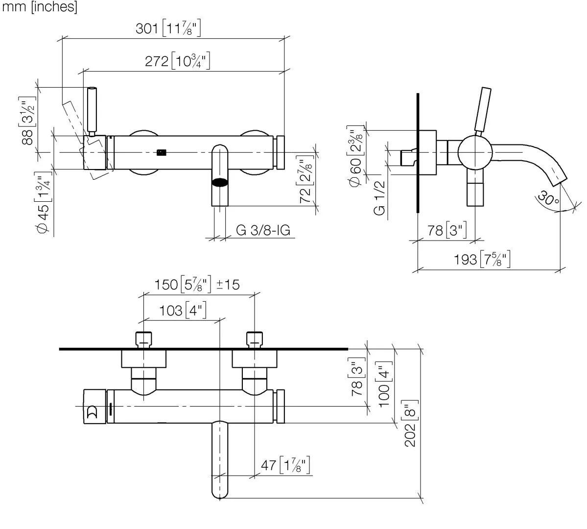 Dornbracht META Wannen-Einhandbatterie für Wandmontage ohne Garnitur - Platin gebürstet Dornbracht META Wannen-Einhandbatterie für Wandmontage ohne Garnitur - Platin gebürstet