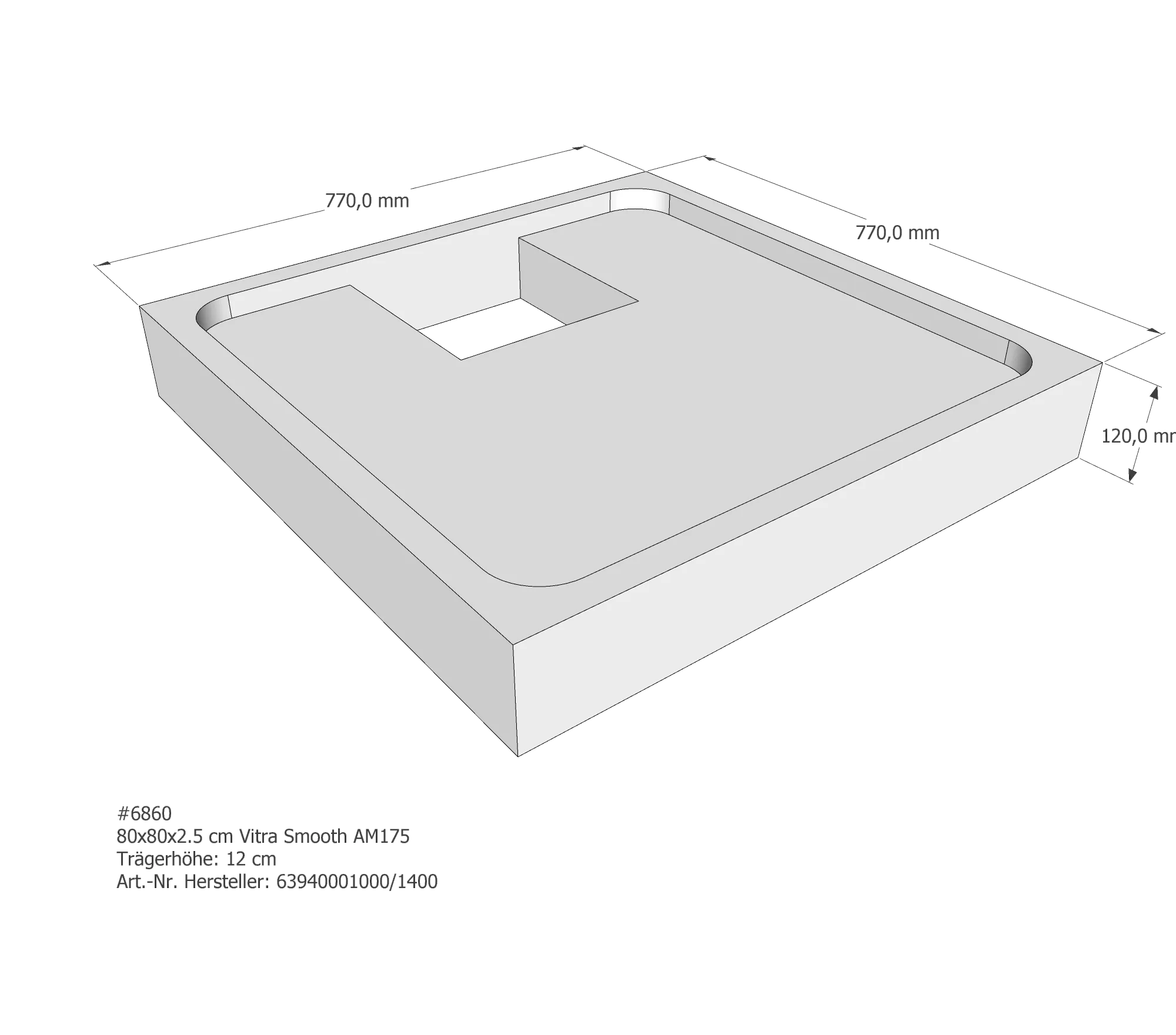 Duschwannenträger für VitrA Smooth 80 × 80 × 2,5 cm Duschwannenträger für VitrA Smooth 80 × 80 × 2,5 cm