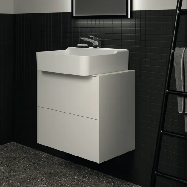 Waschtischplatte Conca, aus Keramik, 602x373x6mm, Marmor Noir Desir