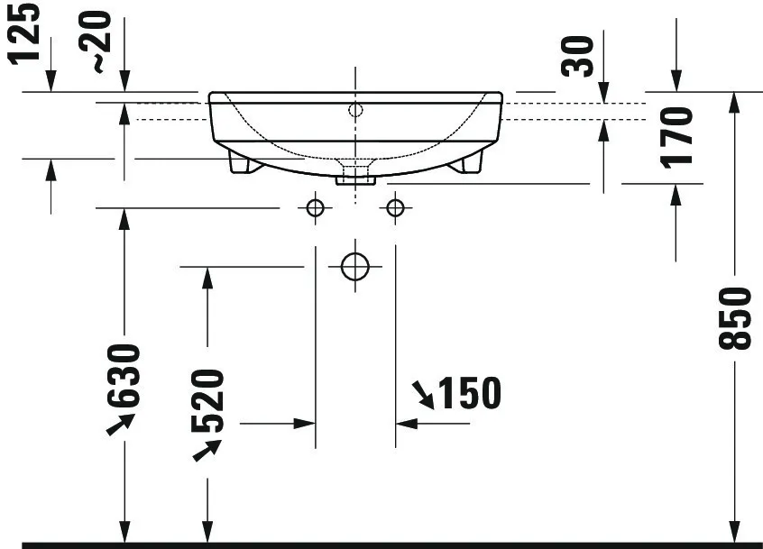 Einbauwaschtisch „No.1“, mit Überlauf, Hahnlochposition mittig Einbauwaschtisch „No.1“, mit Überlauf, Hahnlochposition mittig