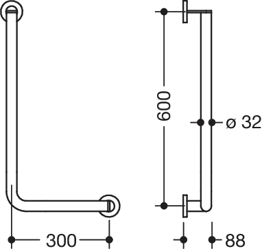 Winkelgriff des Systems 900, Edelstahl, PVD, waagerechte Länge 300 mm, senkrechte Länge 600 mm, D: 32 mm, Ausführung rechts, in Farbe CK (messing glänzend) Winkelgriff des Systems 900, Edelstahl, PVD, waagerechte Länge 300 mm, senkrechte Länge 600 mm, D: 32 mm, Ausführung rechts, in Farbe CK (messing glänzend)
