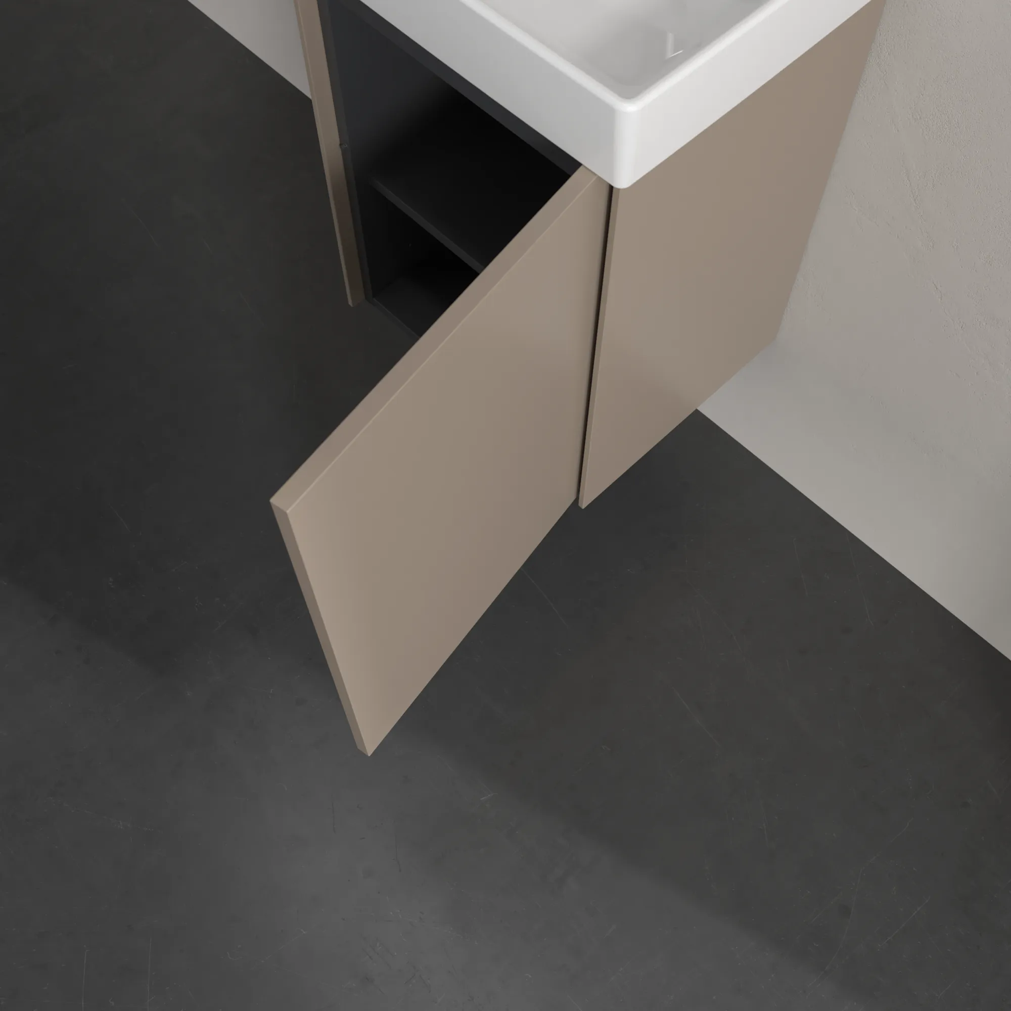 Villeroy & Boch Waschtischunterschrank mit Tür „Collaro“ 410 × 546 × 344 mm Taupe, für Becken mittig, Anschlag rechts, ohne Beleuchtung