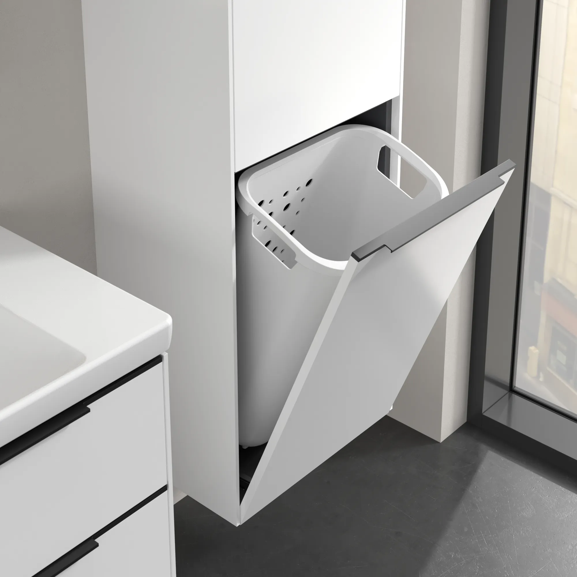 Villeroy & Boch Hochschrank mit Wäschekorb-Klappe „Subway 3.0“ 45 × 171 × 36,2 × 36,2 cm 1 Tür, 1 Wäscheklappe, 1 × fixer Fachboden, Anschlag: rechts, 2 × Glasfachboden, 1 Tür, Anschlag rechts