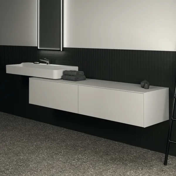 Waschbecken „Conca“ 120 × 45 × 14,5 cm, Hahnlochposition mittig in Weiß Waschbecken „Conca“ 120 × 45 × 14,5 cm, Hahnlochposition mittig in Weiß