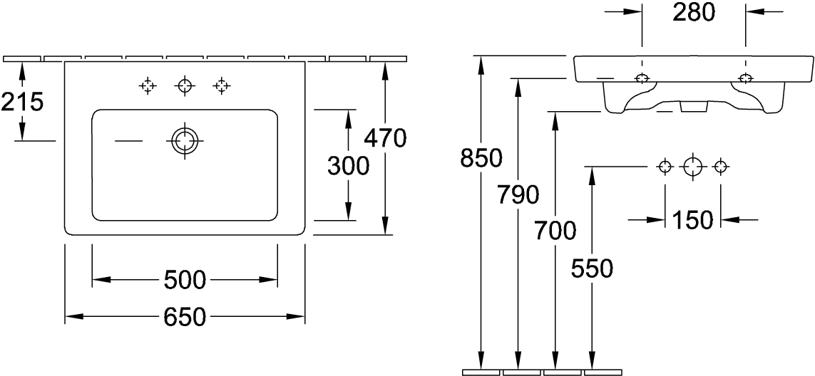Villeroy & Boch Wandwaschtisch für Montage mit Möbel „Subway 2.0“ 650 × 470 × 150 mm, mit Hahnlochbohrung, Hahnlochposition mittig, mit Hahnlochbank in Weiß Alpin Villeroy & Boch Wandwaschtisch für Montage mit Möbel „Subway 2.0“ 650 × 470 × 150 mm, mit Hahnlochbohrung, Hahnlochposition mittig, mit Hahnlochbank in Weiß Alpin