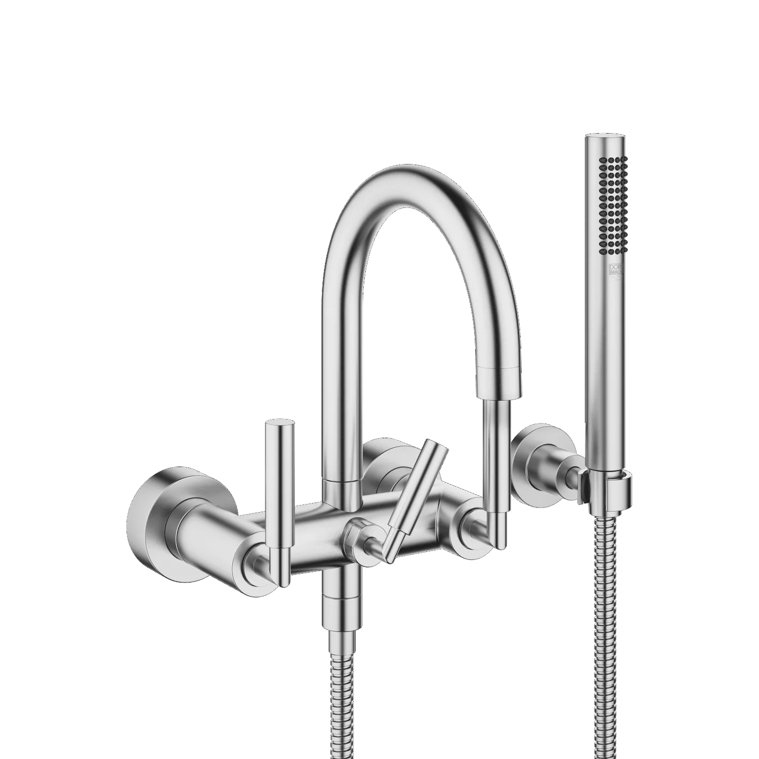 Dornbracht TARA Wannenbatterie Chrom gebürstet, Wandmontage, Ausladung 240 mm, Schlauchbrausegarnitur mit Antikalk-System