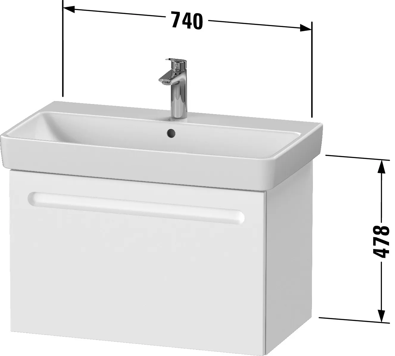 Duravit Waschtischunterschrank wandhängend „No.1“ 74 × 47,8 × 42,6 cm in Beton Matt