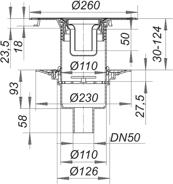 Bodenablauf 30 N, DN 50 Bodenablauf 30 N, DN 50