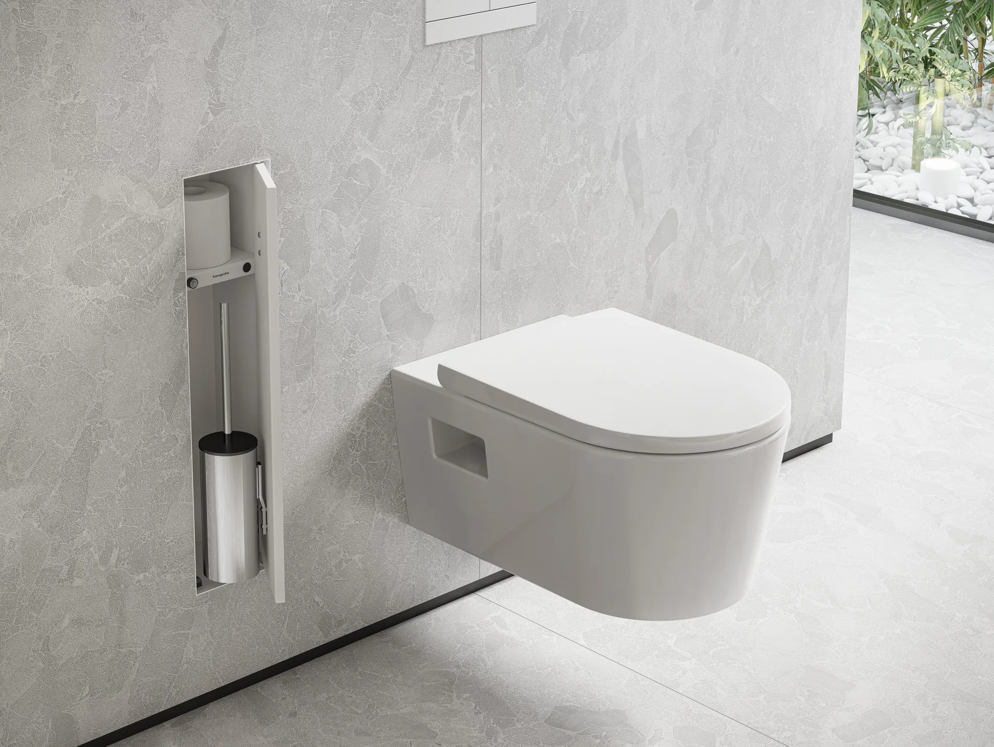 Hansgrohe XtraStoris Rock Einbau Toilettenbürstenhalter mit Ablage und befliesbarer Tür, Mattweiß