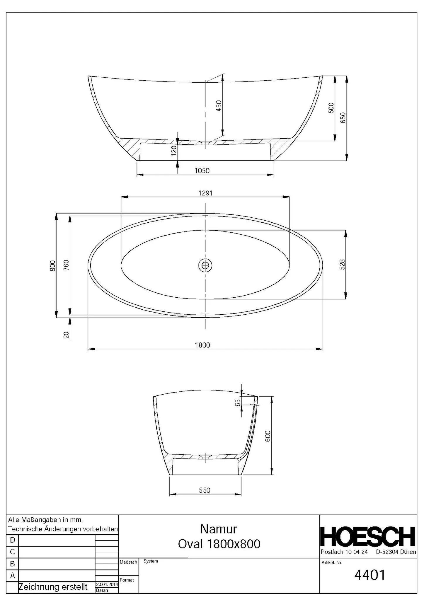 Hoesch Namur Badewanne 1800x800 freistehend Solique, Weiß matt