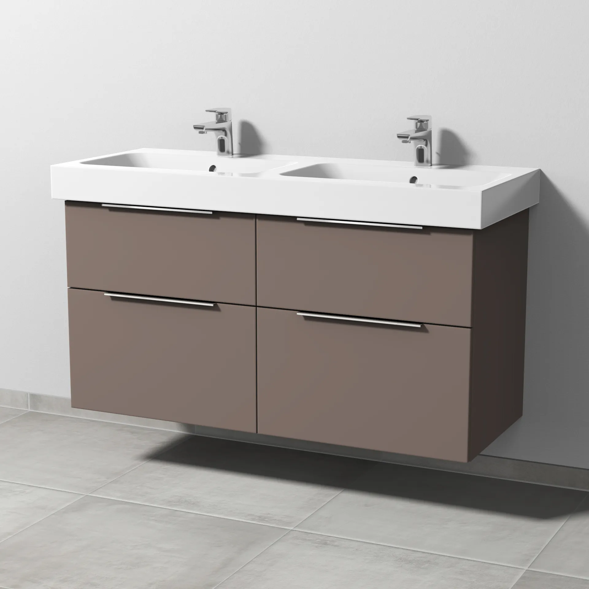 Sanipa Waschtischunterschrank „3way“ passend zu Keramik-Waschtische iCon von Geberit 1150 × 593 × 462 mm in Taupe (matt), mit Hahnlochbohrung, Becken