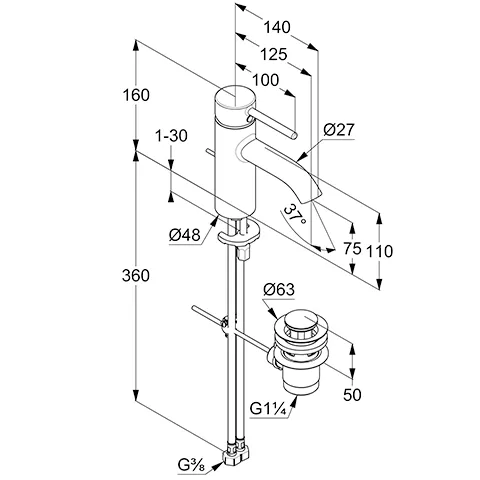 Kludi BOZZ Waschtisch-EHM 75mm chrom Kludi BOZZ Waschtisch-EHM 75mm chrom