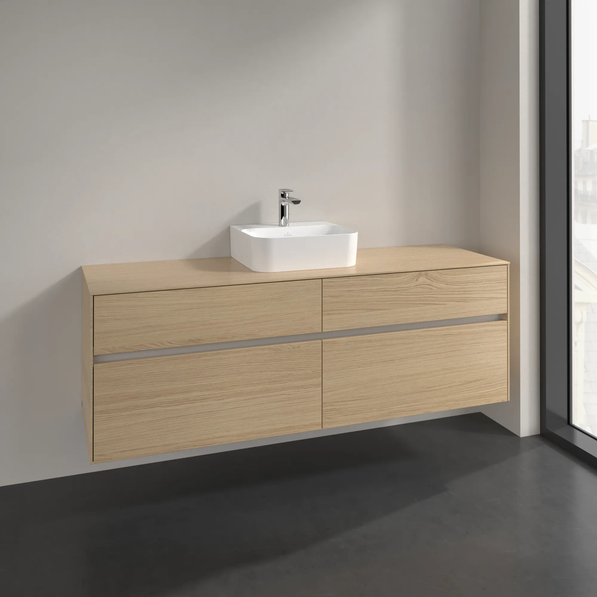 Villeroy & Boch Waschtischunterschrank „Collaro“ 1600 × 548 × 500 mm Nordic Oak, ohne Beleuchtung, für Becken mittig Villeroy & Boch Waschtischunterschrank „Collaro“ 1600 × 548 × 500 mm Nordic Oak, ohne Beleuchtung, für Becken mittig
