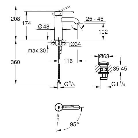 Einhand-Waschtischbatterie Essence 24179_1, S-Size, Einlochmontage, Mittelstellung kalt, glatter Körper mit Push-open Ablaufgarnitur, Professional Edition, chrom Einhand-Waschtischbatterie Essence 24179_1, S-Size, Einlochmontage, Mittelstellung kalt, glatter Körper mit Push-open Ablaufgarnitur, Professional Edition, chrom