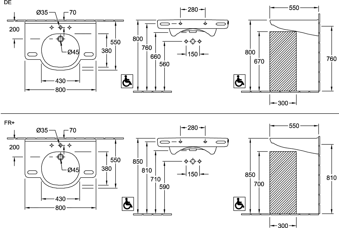 Villeroy & Boch Wandwaschtisch „ViCare“ 810 × 560 × 185 mm, mit Hahnlochbohrung in Weiß Alpin Villeroy & Boch Wandwaschtisch „ViCare“ 810 × 560 × 185 mm, mit Hahnlochbohrung in Weiß Alpin