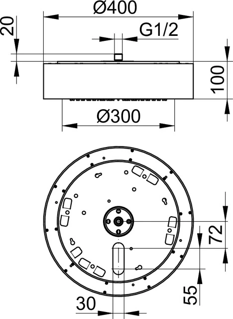 Arm.-Zub. 59931519000 Duschleuchte mit Kopfbrause und Brausearm Ø 400 x 100 mm weiß