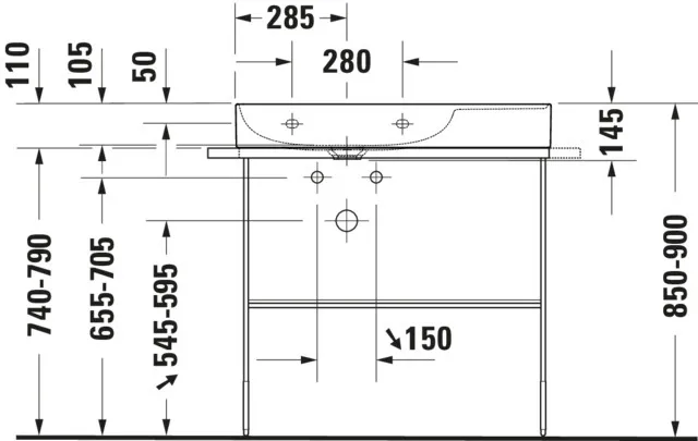 Wandwaschtisch „DuraSquare“, ohne Überlauf, Hahnlochposition mittig