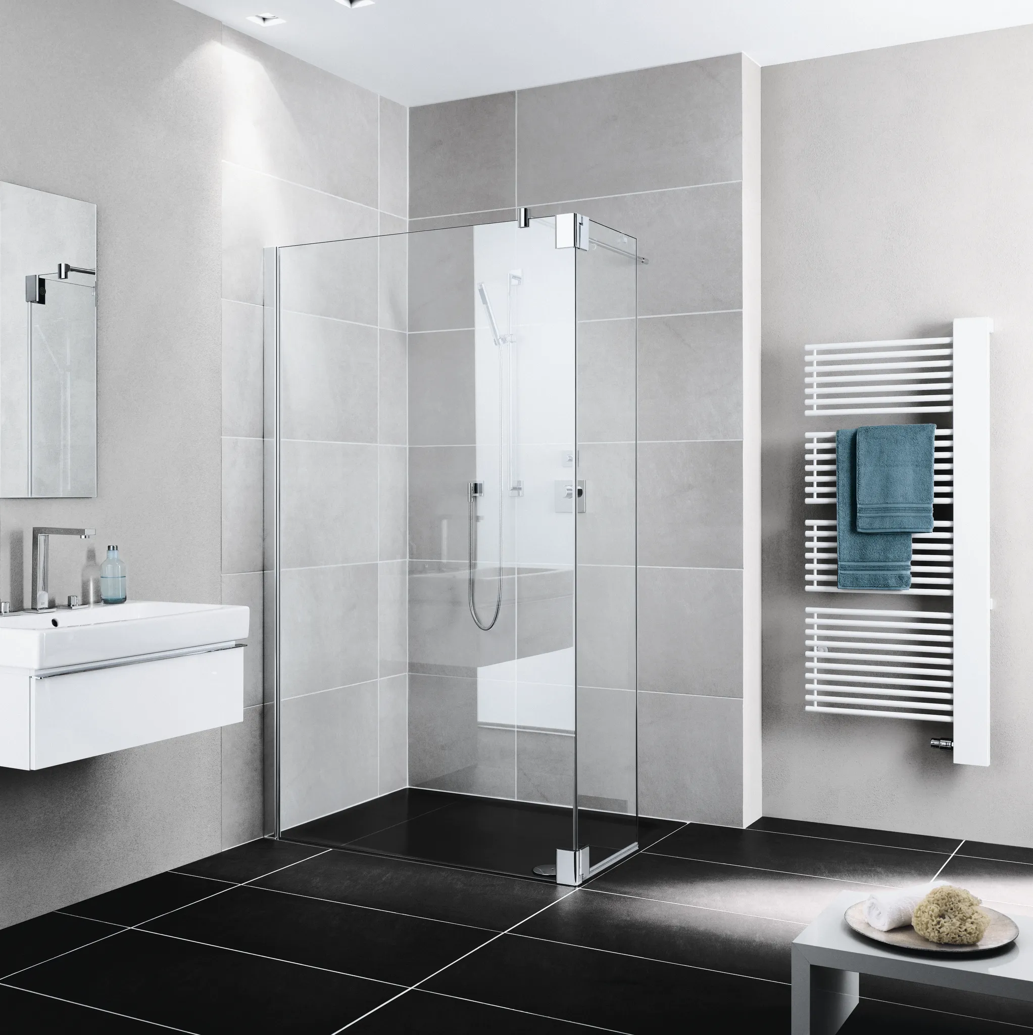Kermi Duschdesign Walk-In-Duschkabine WALK-IN Wall mit beweglichem Flügel links „PASA XP“ Glas Klar, Profile Silber Mattglanz, BV: 764 - 794 mm GAK: 755 - 785 mm WE: 780 - 810 mm H: 1850 mm