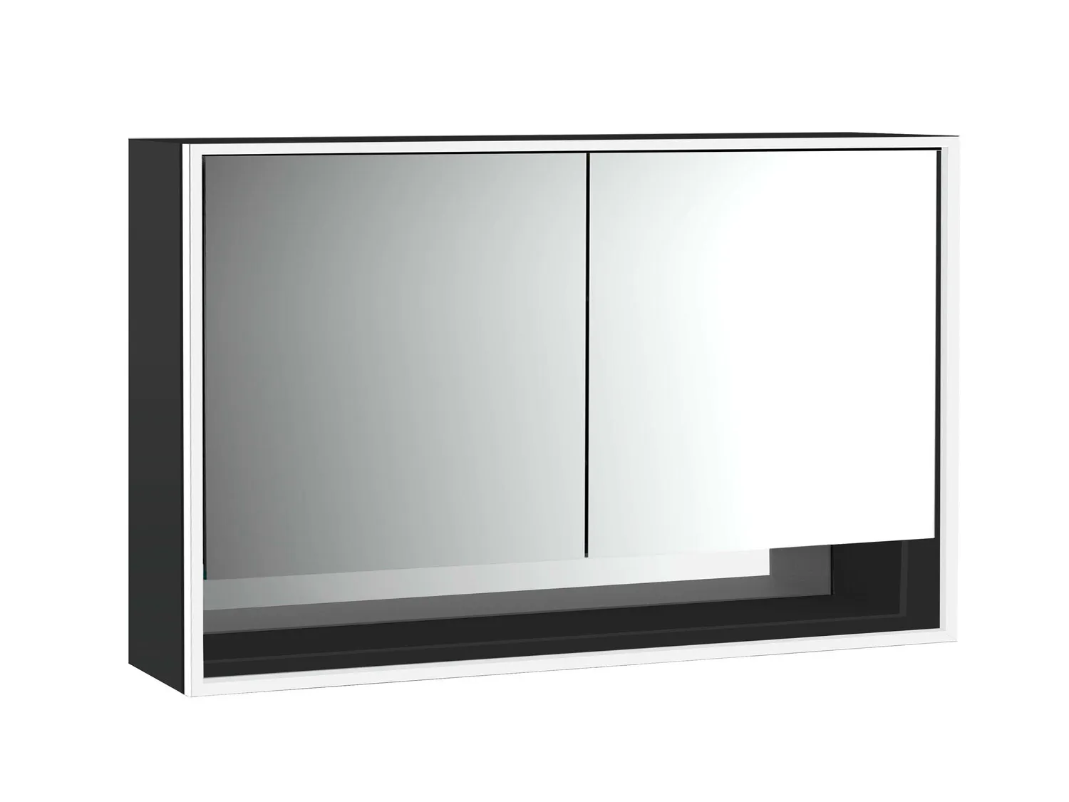 LED-Lichtspiegelschrank Loft mit Unterfach Aufputz, 1300 mm, 2-türig schwarz LED-Lichtspiegelschrank Loft mit Unterfach Aufputz, 1300 mm, 2-türig schwarz