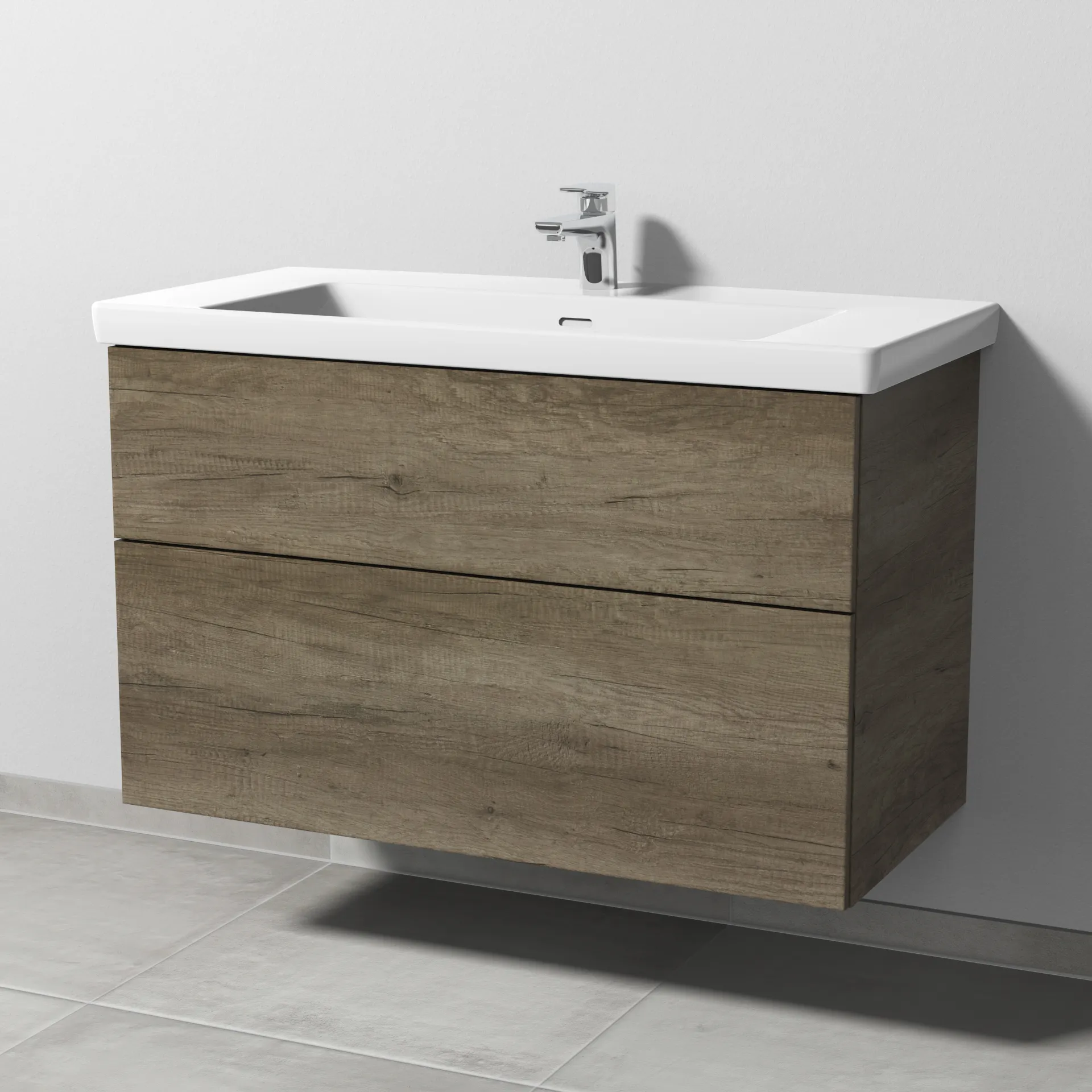 Sanipa Waschtischunterschrank „3way“ 955 × 588 × 462 mm in Eiche Nebraska, Becken mittig