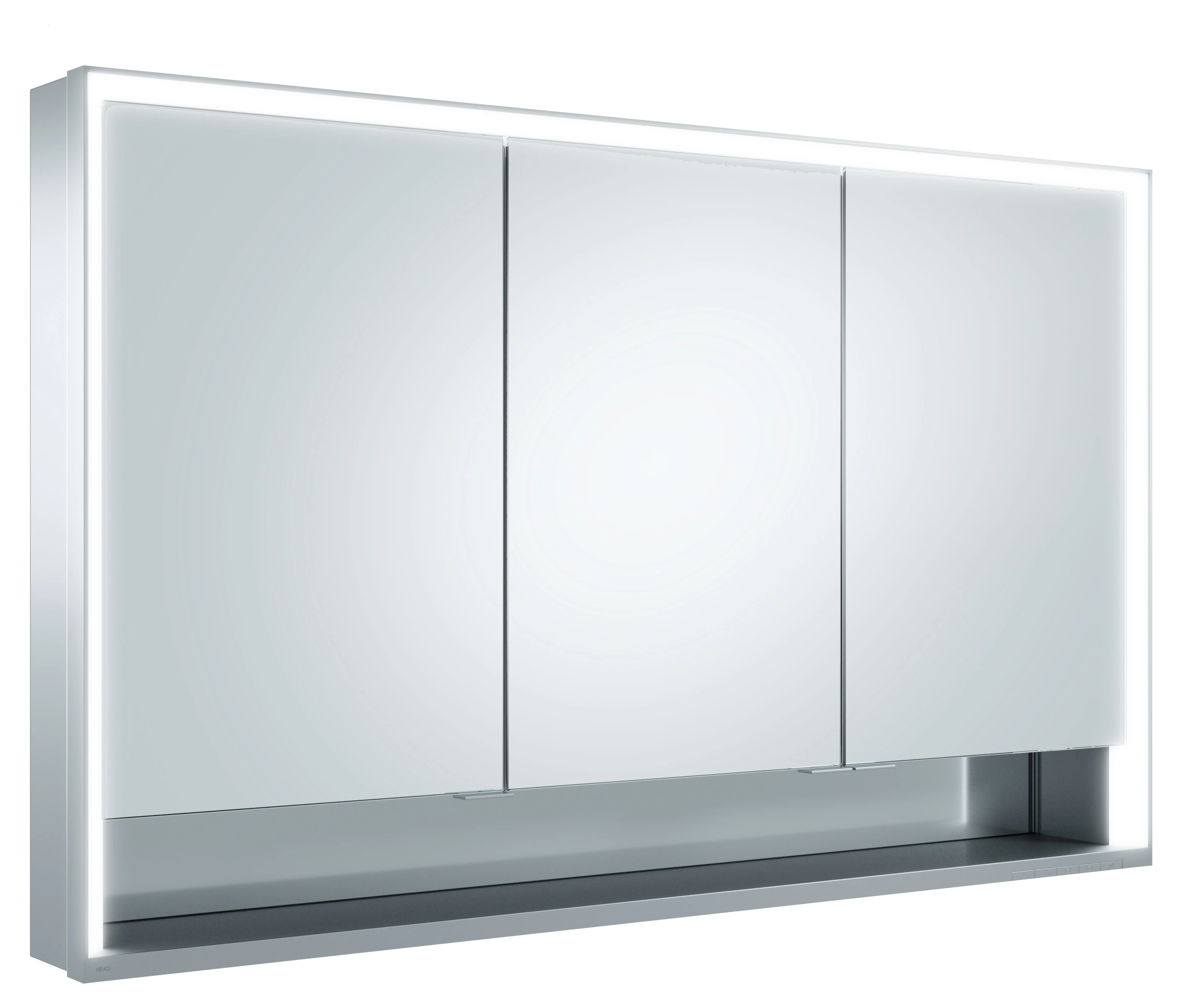 KEUCO Wandvorbau Spiegelschrank mit offenem Ablagefach „Royal Lumos“ in Silber (eloxiert), Aufputz, mit Steckdosen, ohne Spiegelheizung 1200 × 735 × 130 mm KEUCO Wandvorbau Spiegelschrank mit offenem Ablagefach „Royal Lumos“ in Silber (eloxiert), Aufputz, mit Steckdosen, ohne Spiegelheizung 1200 × 735 × 130 mm