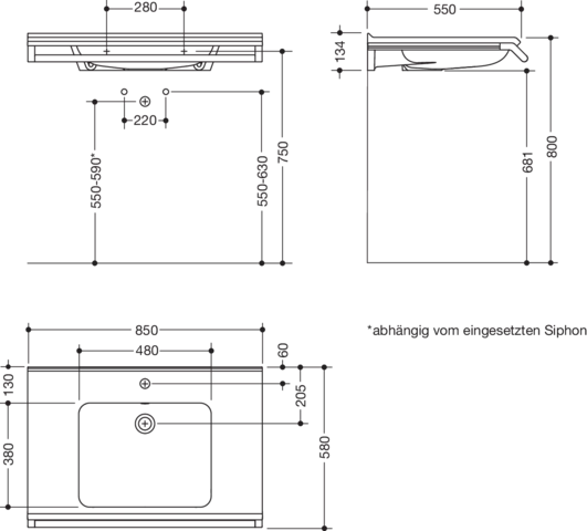 Wandwaschtisch 85 × 58 × 14 cm in Schwarz tiefmatt