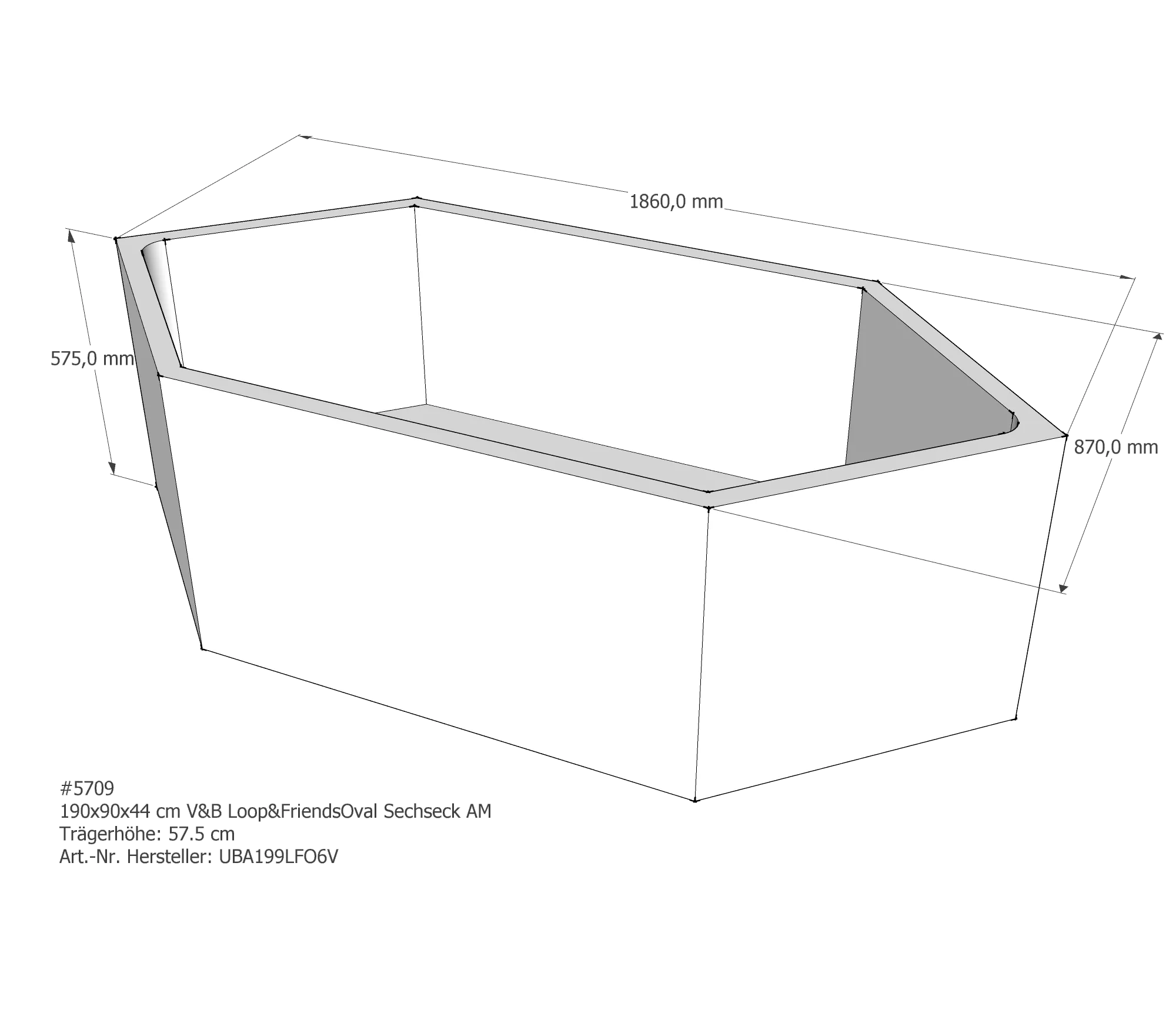 Badewannenträger passend für Villeroy & Boch Loop & Friends 190 × 90 × 44 cm